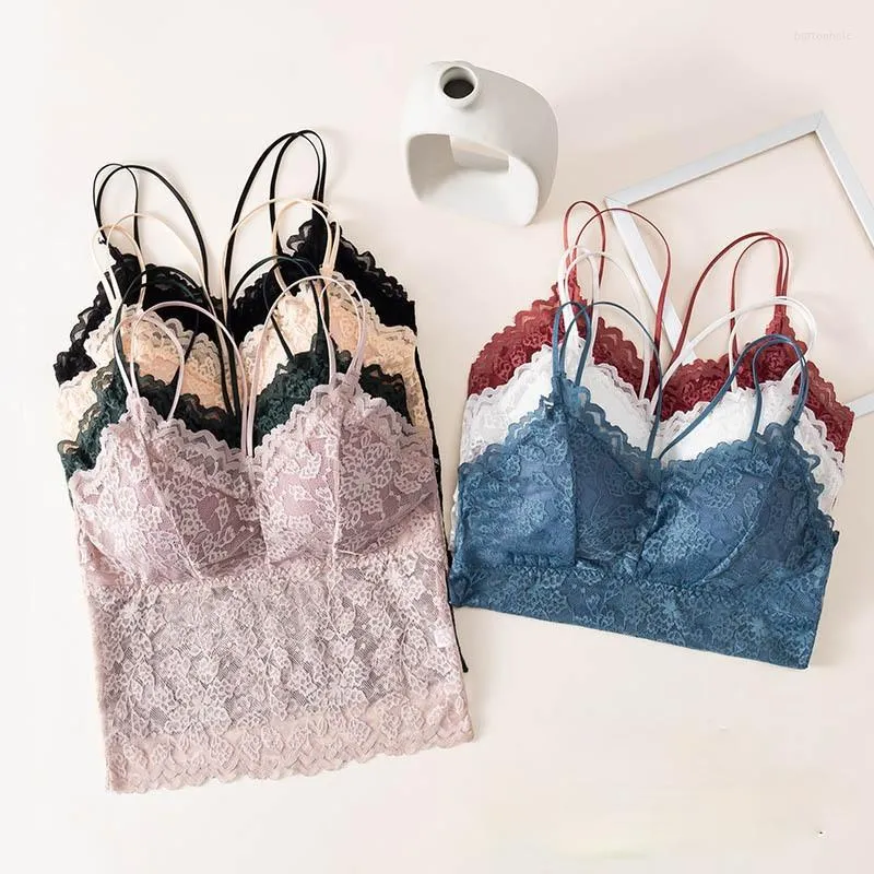 Bustiers Corsets Lace French Lace Double ombro camisola com almofadas de peito sem anel de aço sexy lindas costas reunidas no tubo macio e macio e