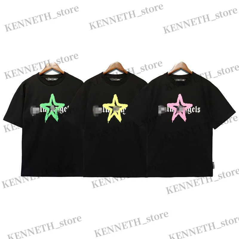 T-shirts pour hommes 23S graffiti lettre étoile à cinq branches impression t-shirt à manches courtes pour hommes et femmes rue haute à manches mi-longues T230314