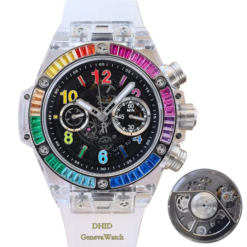 Designer Montres Hommes 1242 Mouvement Automatique Mécanique Fonction Complète Montre Transparente 45mm hommes regarder Nature Bracelet En Caoutchouc Saphir Montres-Bracelets