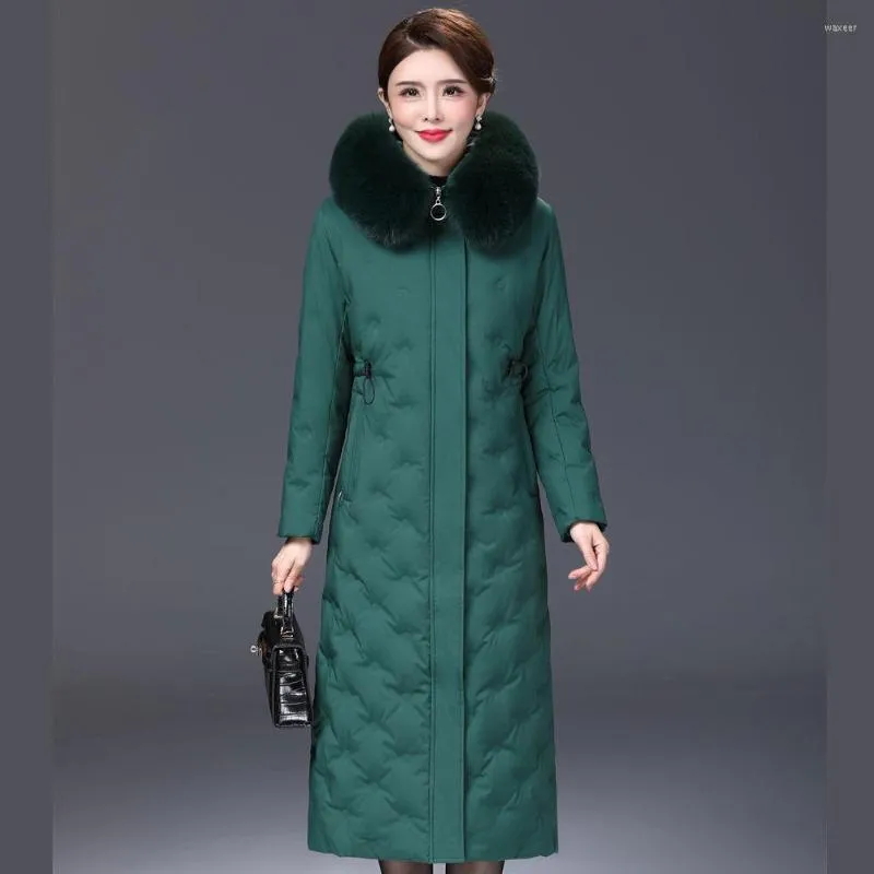 Women's Down 2023 Winter Clothing Long White Duck Jacket Middle-aged Mother Slim Windproof Warm Coat Hooded Parkas Snow Outwear