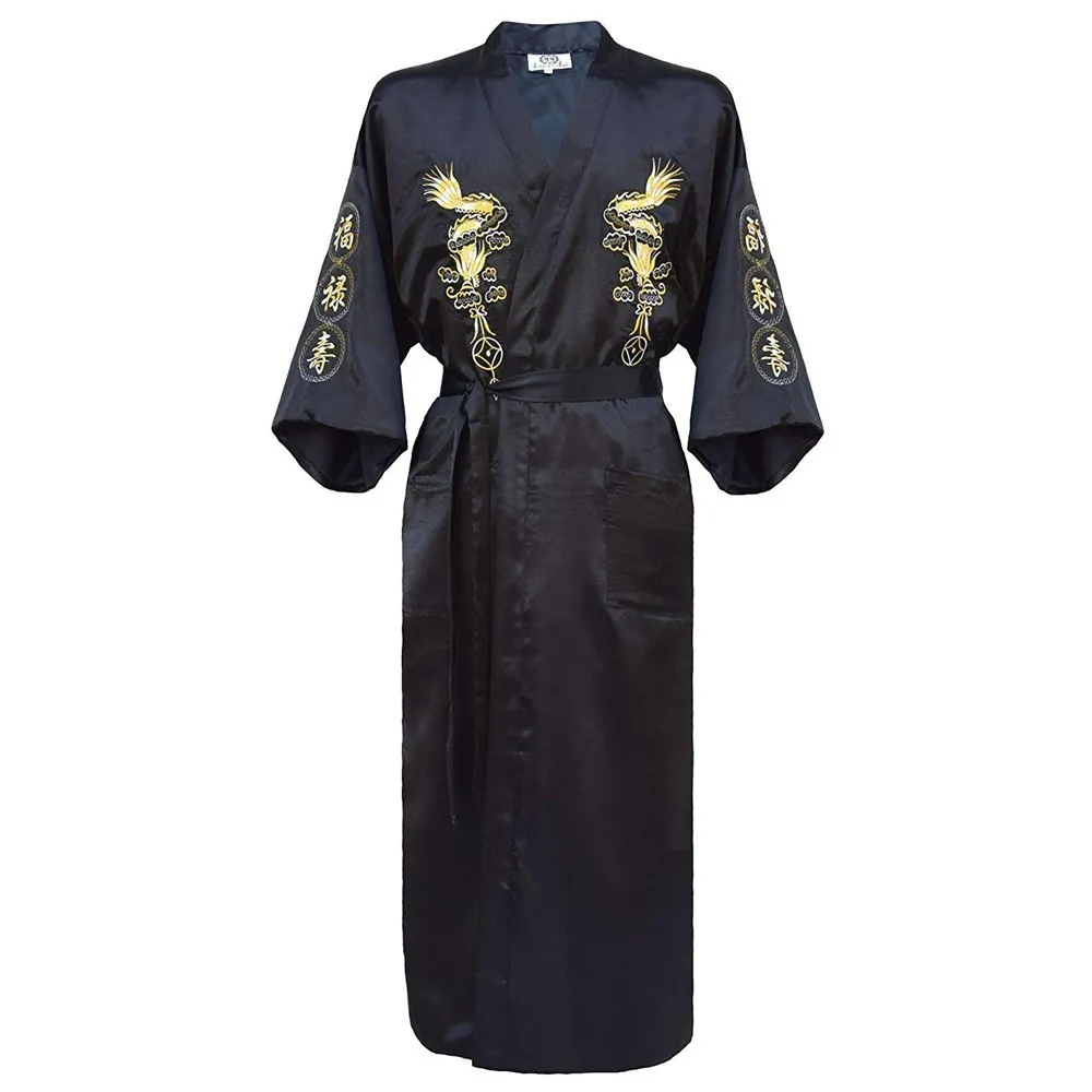 Men's Robes Kimono Bathrobe Gown Home Clothing PLUS SIZE 3XL Chinese men Embroidery Dragon Robe Traditional Male Sleepwear Loose Nightwear 230313