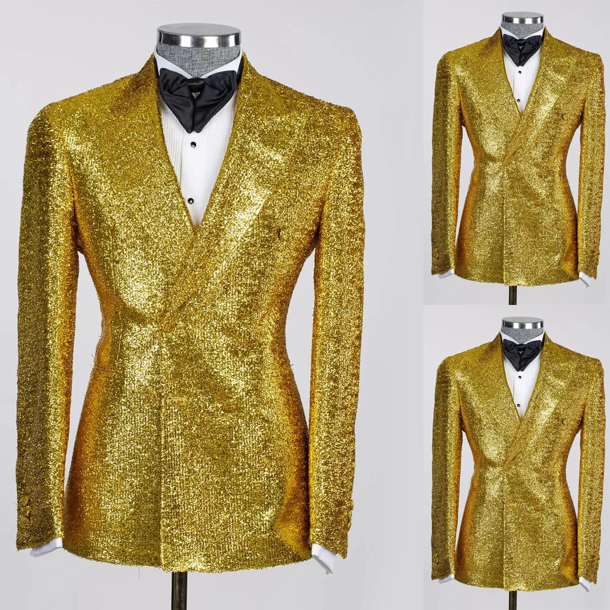 Handsome Tailored Men Wedding Tuxedos Jacket Golden Sequins Designer Groom Party Prom Coat Formal Wear Outfit 1 Piece