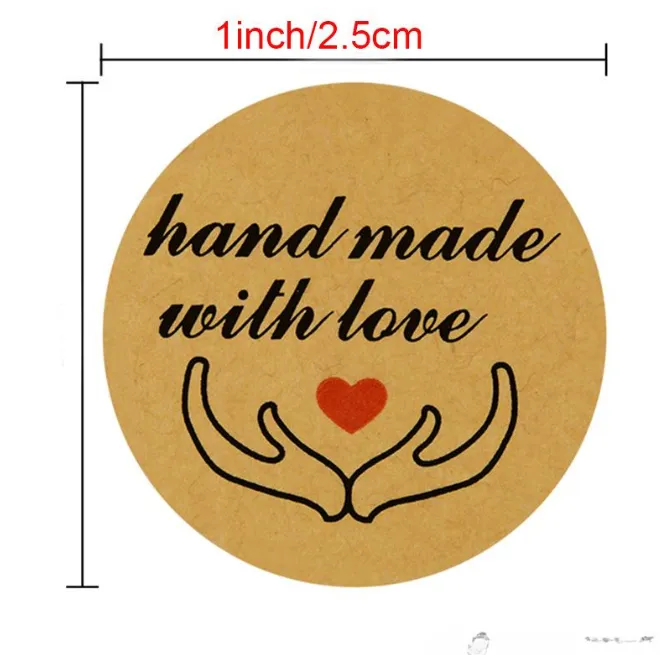 Quality 1 inch 1000pcs Handmade with Love Kraft Paper Gift Packaging Tag Sticker Baked Products Paper Card Tags DIY Wedding Package Stickers