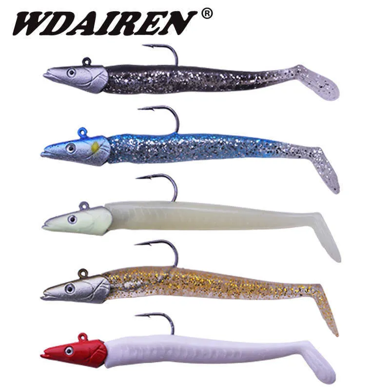 10 pcBaits 미끼 5 개/대 지그 물고기 머리 침몰 11cm 22g 낚시 유혹 신선한 소금 물 자연 Vivd 바디 소프트 미끼 5 색 Jigheads 물고기 태클 R230215