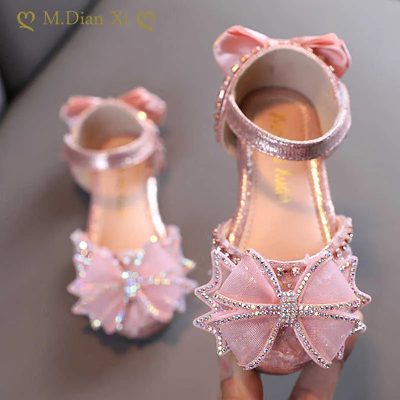 Flat Shoes Kids Rhinestone Bow Girls Princess Fashion Flats Dance Performance Shoes 2022 Summer New Children Sandals P230314