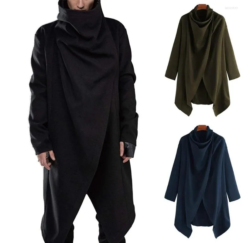 Trench de trincheira masculino masculino casaco mais quente de inverno sólido jaqueta solta elegante manga comprida 2023 streetwear Cape Poncho quente confortável