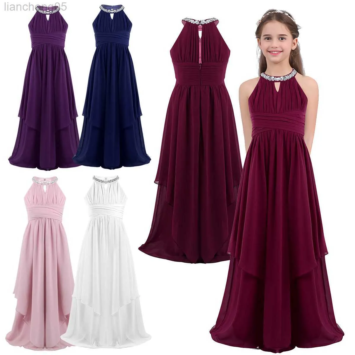 Elegant Oyolan Chiffon Princess Cut Long Dress For Teenage Girls