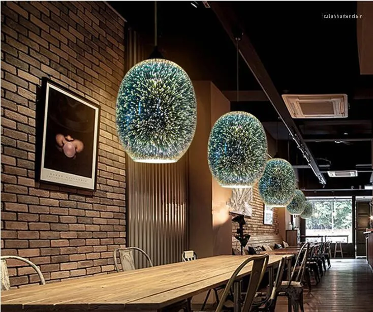مصابيح قلادة E27 الفنية الزجاجية الشخصية الإبداعية بوتيكات مقهى مطعم رفوف رفوف الضوء ثلاثي الأبعاد للألعاب النارية الثريا