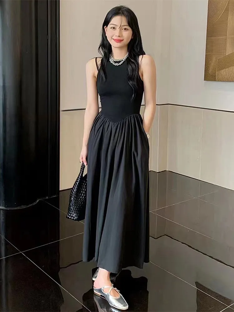 Party Dresses Bethquenoy Summer Dresses For Women Sleeveless Black Strap Midi Dress Woman Round Neck Casual Dress Party Robe Longue Femme 230314