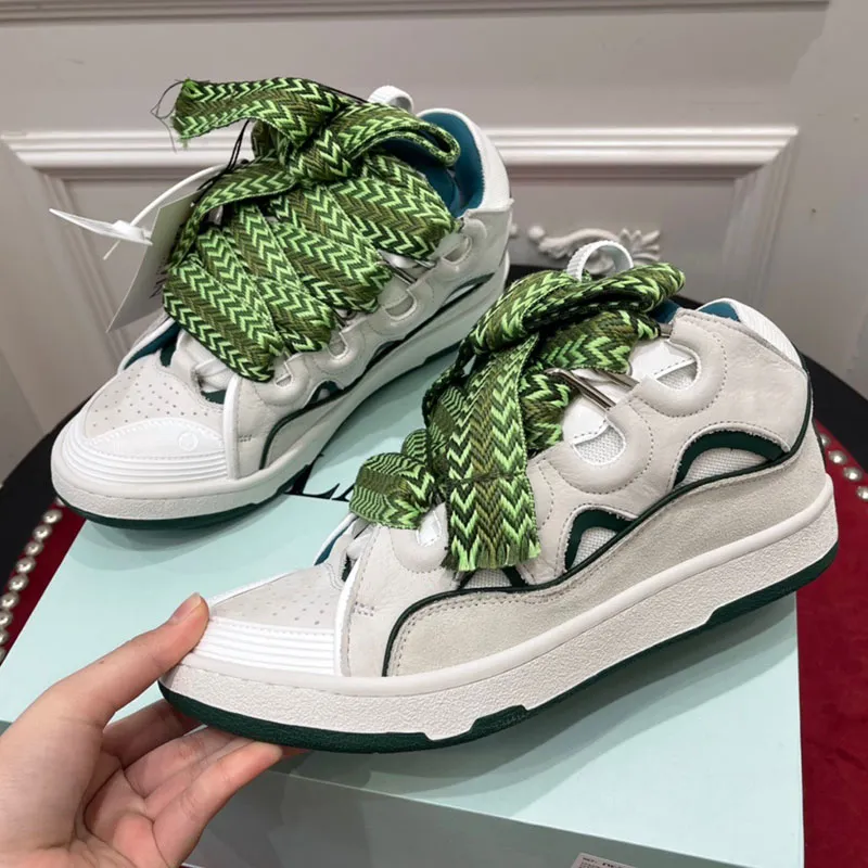 Women s Leather Sneakers Casual Platform Shoes Breathable Two Tone Laces Comfortable Couple Models 2024 Spring and Fall