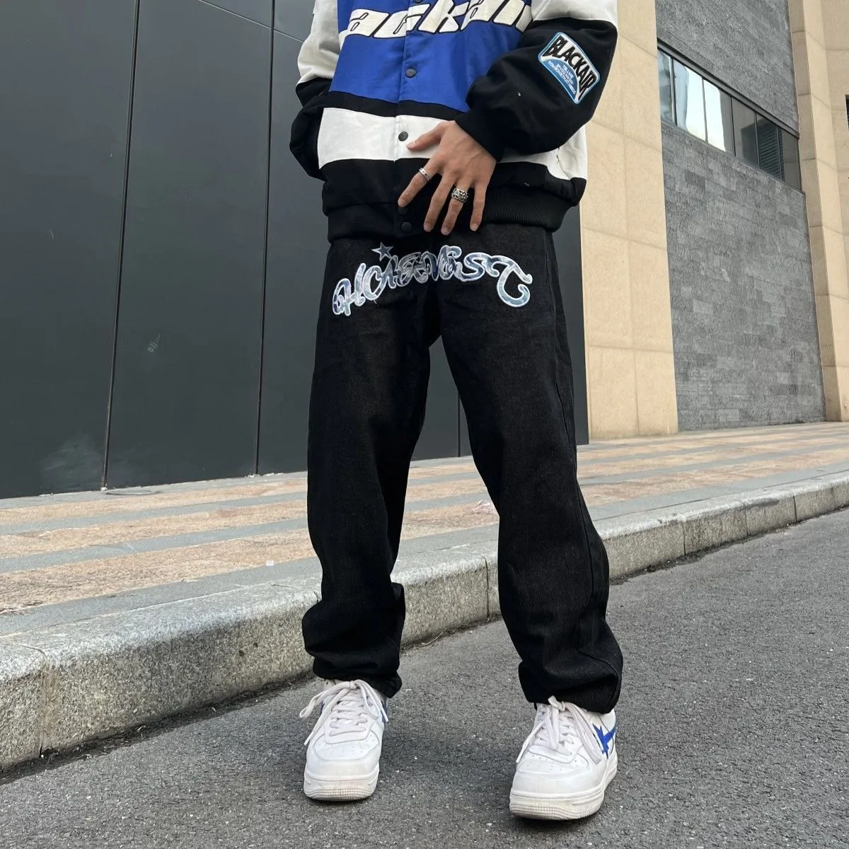 Y2K Mens Black Korean Streetwear Streetwear Jeans With Letter Print Low  Rise Baggy Style, Straight Hip Hop Denim Pants Male Clothes 230313 From  Lu006, $22.25