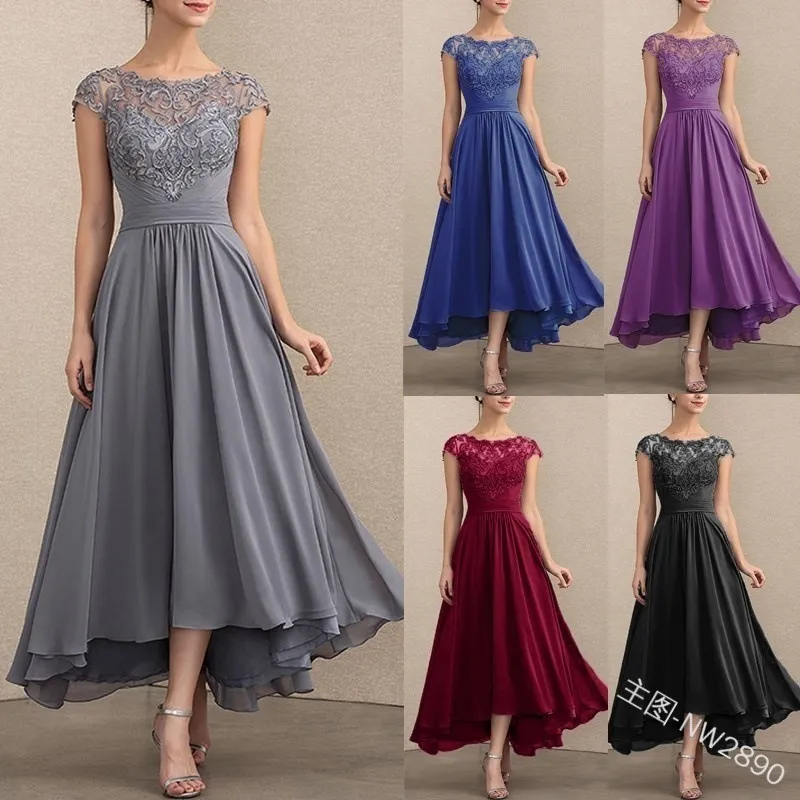 Party Dresses Elegant A Line Chiffon Mother Of The Bride Dresses Formal Women Dress Tea Length Short Sleeves Summer Lady Gown YSAN1216 230314