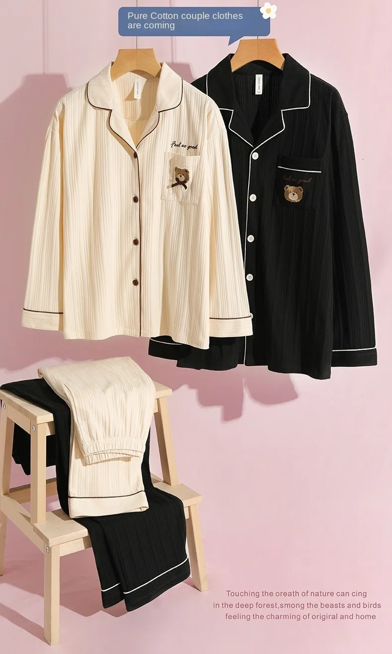 Women's Acrylic Sleepwear Set Spring Cartoon Pattern Long Sleeve Full ...
