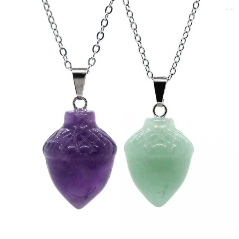 Pendant Necklaces KFT Natural Gemstone Mini Carved Pine Cones Healing Crystal Quartz Amethysts Agate Stone Chain Necklace Jewelry