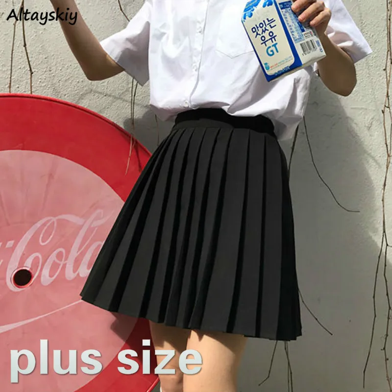 Kjolar kvinnor veckade hög midja y2k skolflickor solid casual streetwear allmatch koreansk stil trendig nyhet daglig bekväm 230313