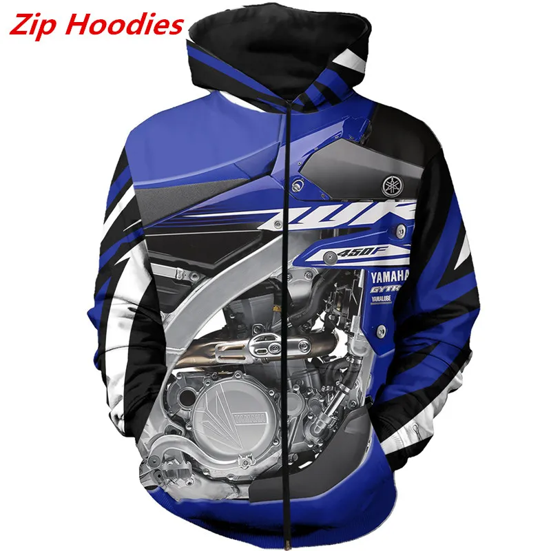 Sweats à capuche pour hommes Sweats à capuche à la mode Yamaha WR450F Motor Vêtements imprimés en 3D nouveau sweat-shirt décontracté unisexe haut à fermeture éclair pour hommes et femmes