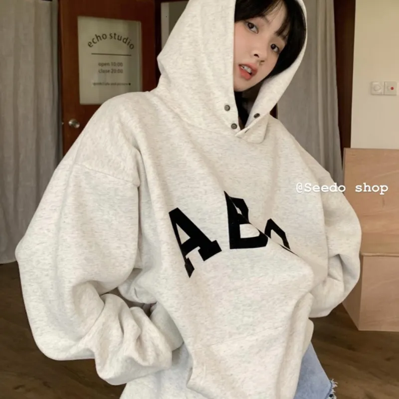 Sweats à capuche pour femmes Sweatshirts Vintage Sweat à capuche Streetwear Gris clair Vert foncé à manches longues Sweat à capuche hiver chaud coton polaire femmes 230314