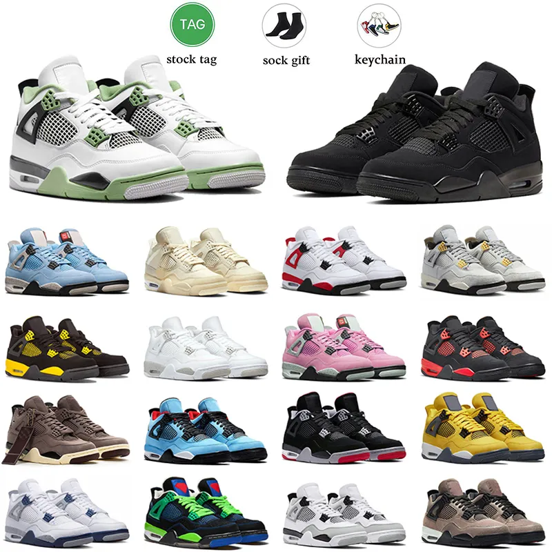 Balck Cat 4S Basketball Shoes Men Women Jump Man 4 Trainers Seafoam Fire Red Thunder University Blue Neon Breed White Cement Designer OG Sneakers US 13