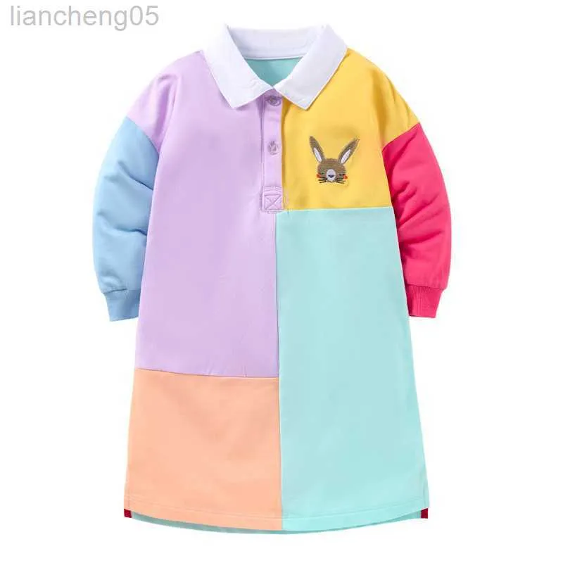 Girl's jurken springen meters nieuwe aankomst meisjes polo jurken herfst lente kinderen kleurrijke peuter kinderen komen voor lange mouwen kleding w0314