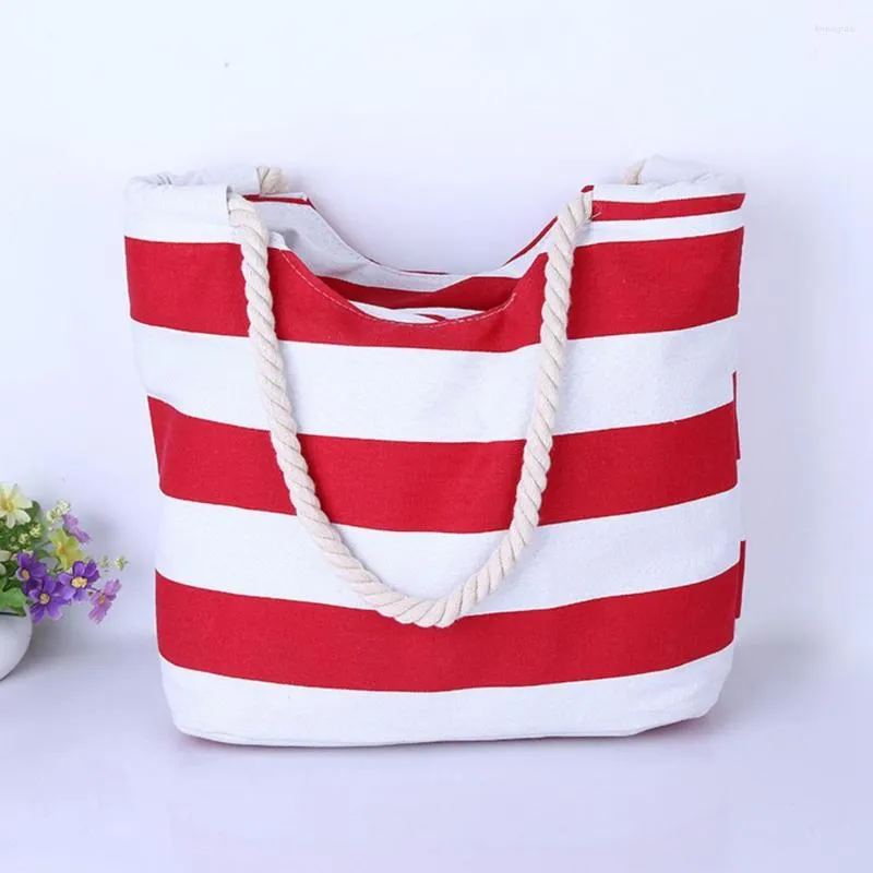 Storage Bags Stylish Women Handbag Waterproof Soft Blue White Strip Female Shoulder Bag Canvas Single Vacation Use