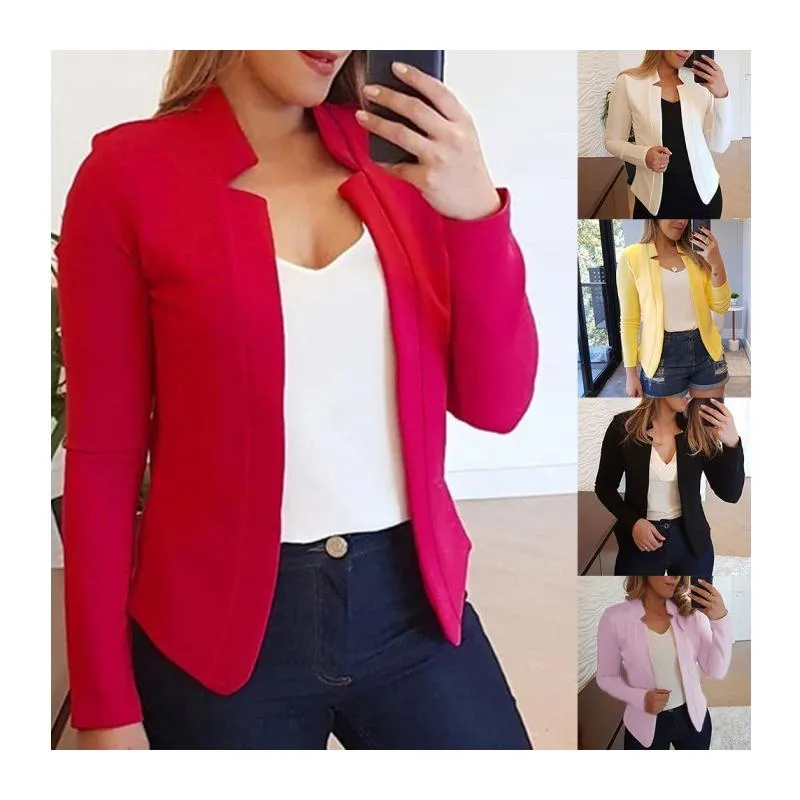 Misturas de lã feminina 5xl plus size blazer feminino fino manga longa cor sólida senhora do escritório terno casaco 2023 moda casacos básicos outono