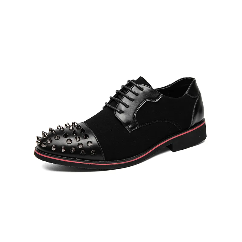 Men's Leather Shoes Fashion Rivet Original Handmade Punk Style Men Flats Luxury Designer Shoes Men Dress Black Pointed Mocassin