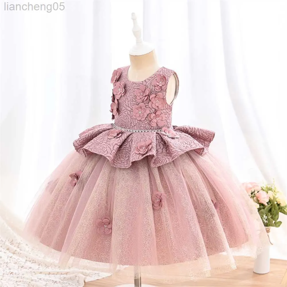 Robes de fille Yoliyolei Shiny Party Princess Dress Retro Formal Clothing Christmas Flower Girl 3D Pattern Elegant Kids Dresses for Girls W0314