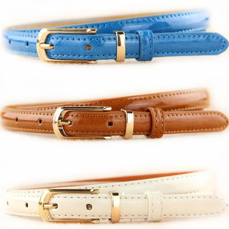 Riemen kleuren vrouwen gilrs candy color dunne pu lederen riem prachtige jurk taille dames solide mode wilde beltbeltels