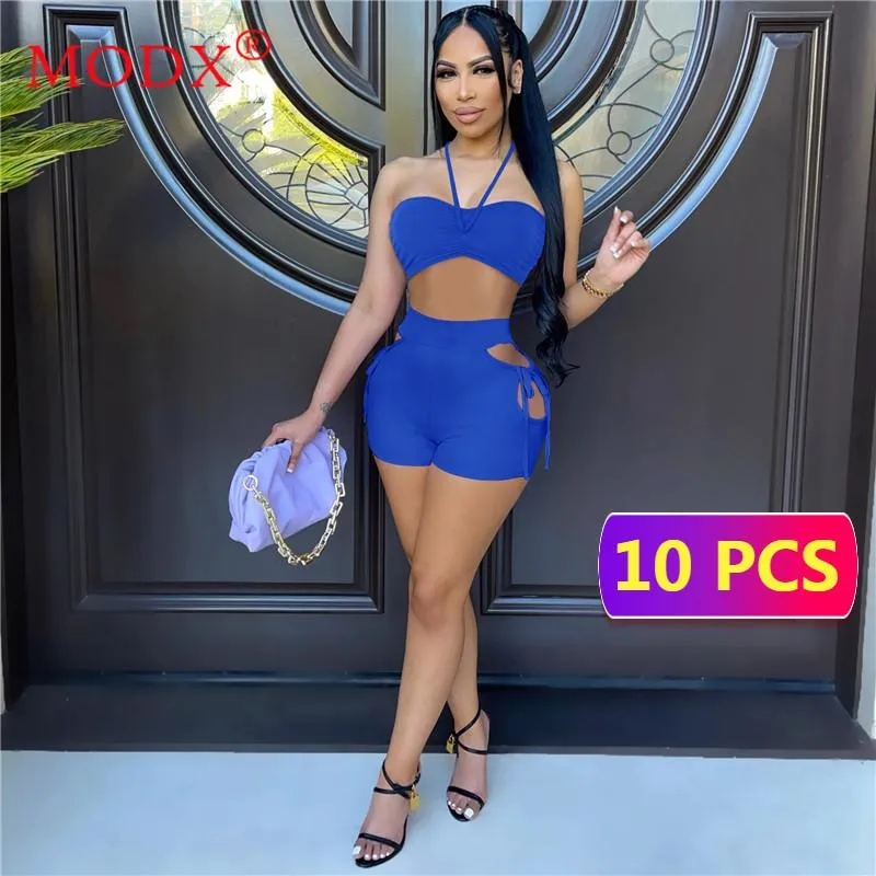 Survêtements pour femmes Articles en vrac Lots en gros pour les femmes Halter Bandage Bretelles Crop Top Court Solide Couleur Dos Nu Évider M7266