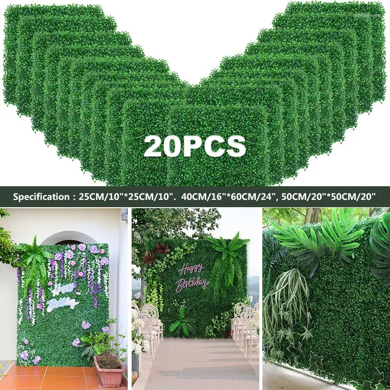 Flores decorativas Plantas artificiales Césped Panel de pared Boj Seto Verdor Protección UV Decoración verde Privacidad Valla Patio trasero Pantalla Boda