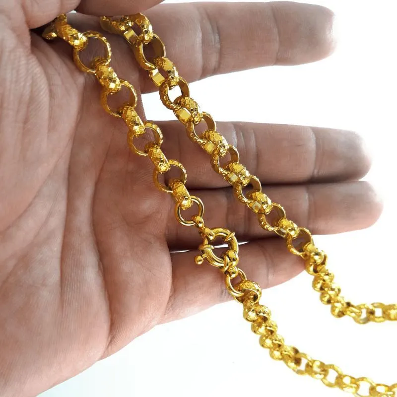Küba Zincirleri Altın Vakum Elektronik Kaplama Belcher Cıvata Halkası Bağlantı Erkekler Katı Zincir Kolye Mücevher Zincirleri