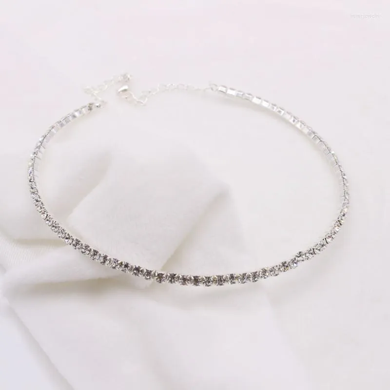 Choker Wedding Bridal Multi-Lay Row Rhinestone kryształowy naszyjnik srebrna wyplana biżuteria na kobiety naszyjniki eleganckie dziewczyny