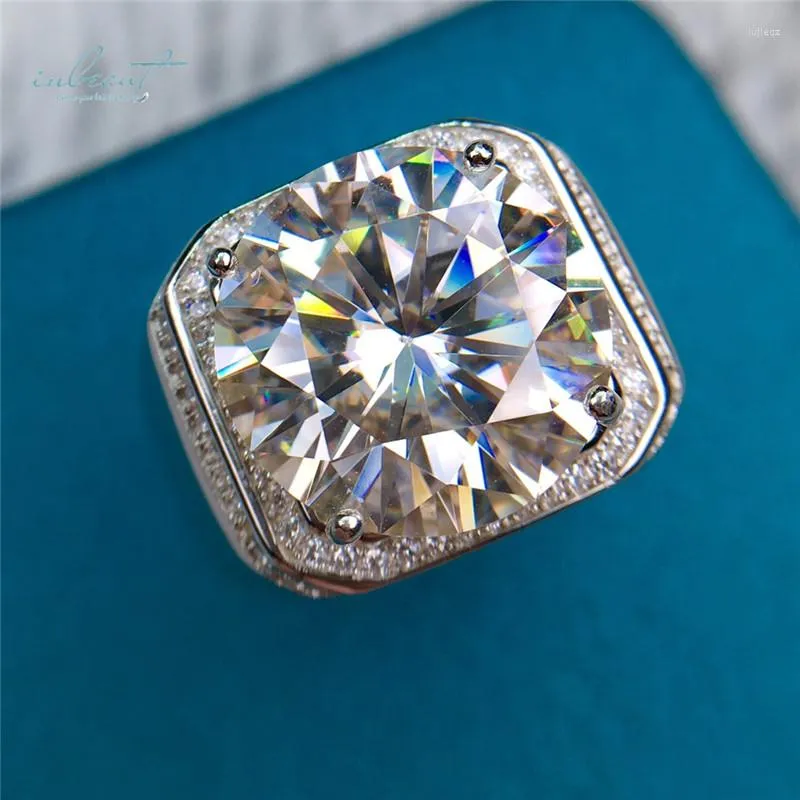 クラスターリングINBEAUT MENS925 SILVER LARGE 13 CT ROUND EXPERCING PASS DIAMOND TEST Dカラーモイサナイトリング到着ギフト