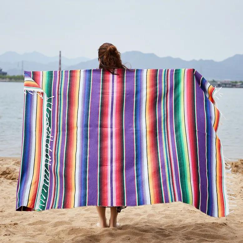 Übergroße 130 x 170 cm große Baumwoll-Strandtuch-Decke, Party-Tischflagge, Regenbogen-Mexikanisch-amerikanischer Stil, Tischdecke, Matte, Stranddecke, sandfreie Reisehandtücher