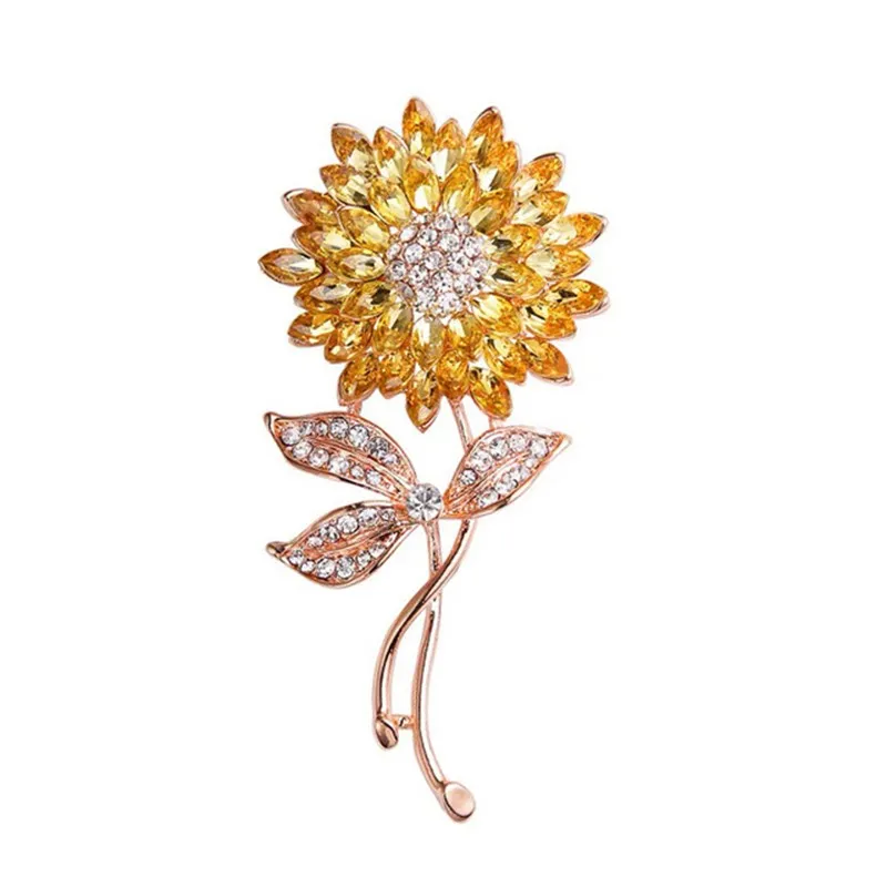 Spille di girasole di cristallo di moda le donne Charm Spilla di strass Spille da bavero Regali di nozze feste Accessori di abbigliamento Gioielli