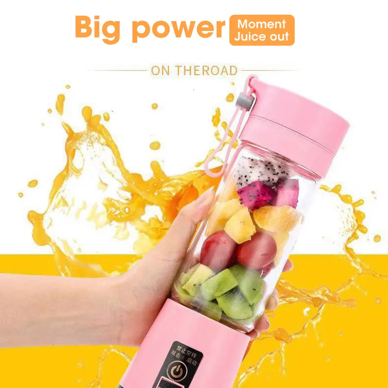 Juicers Portable Mini Fruit Juicer Cup 400ml 150W Squeezer Electr Mixer USB Charging 6 Blades Vegetable Juicer Blender Mixer Milkshake 230314