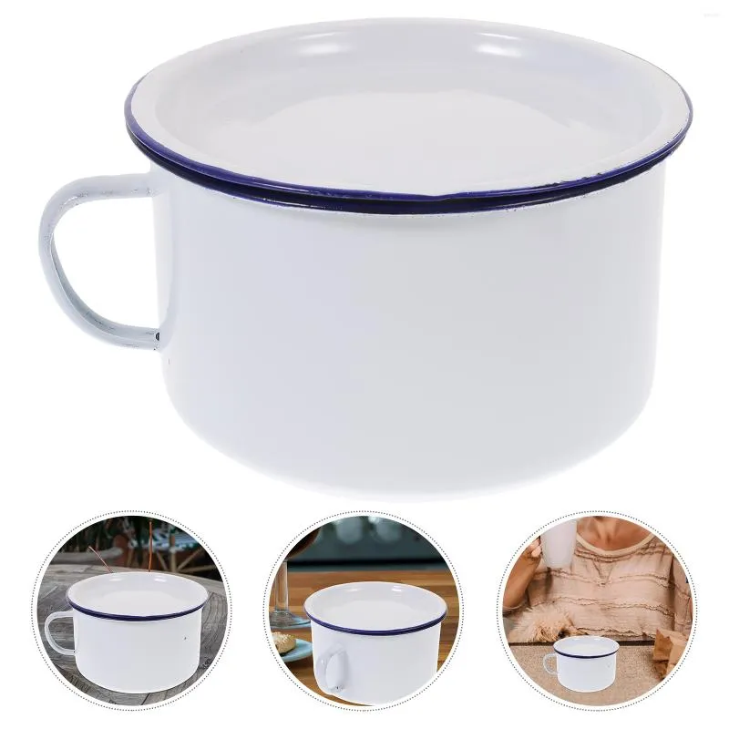 Cuencos Taza esmaltada Tazón de ramen Tapa Taza de sopa rústica Esmalte rural Mezcla de fideos instantáneos Camping