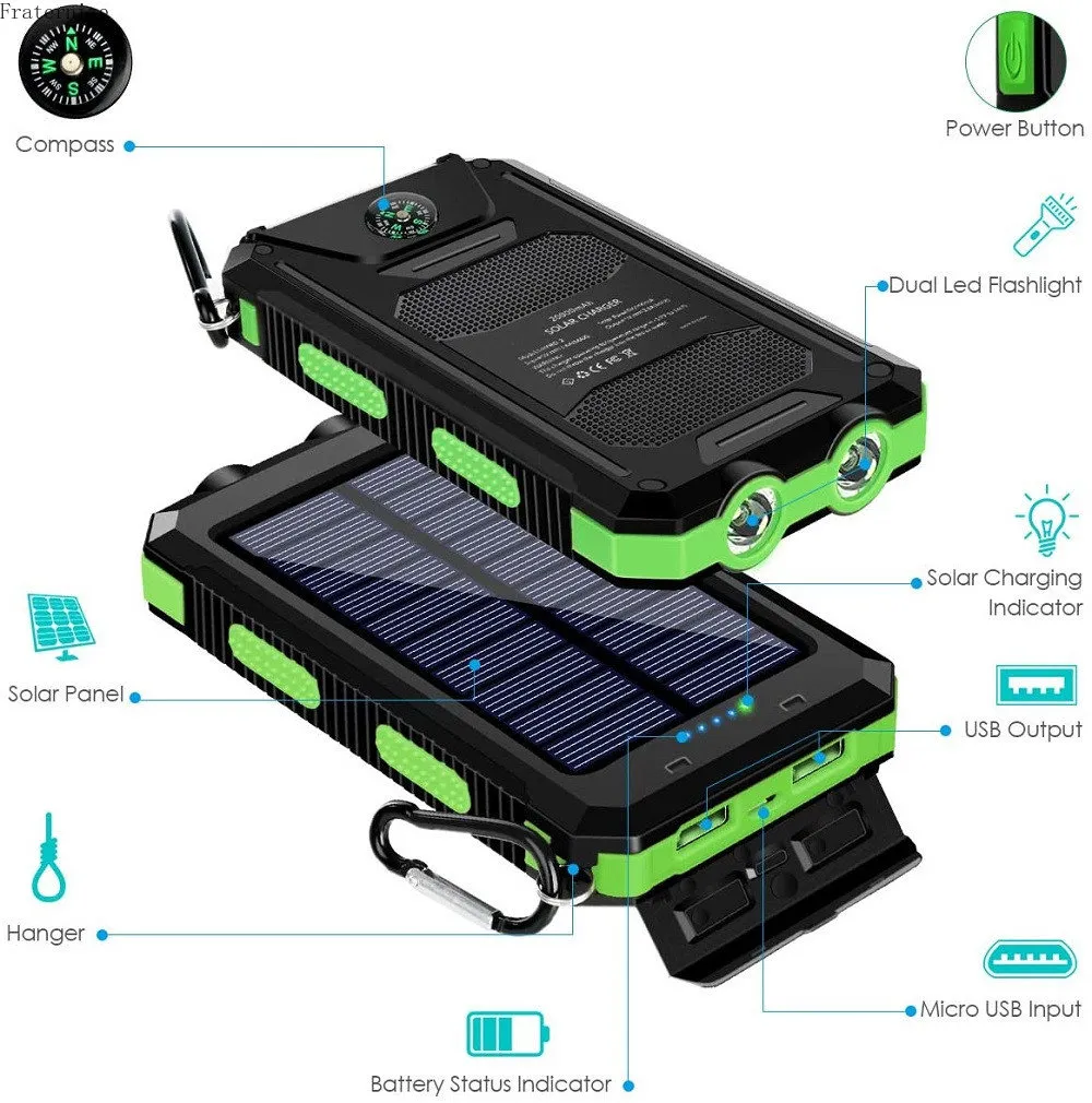 30000mah Solar Charger Portable LED Outdoor Power Bank with