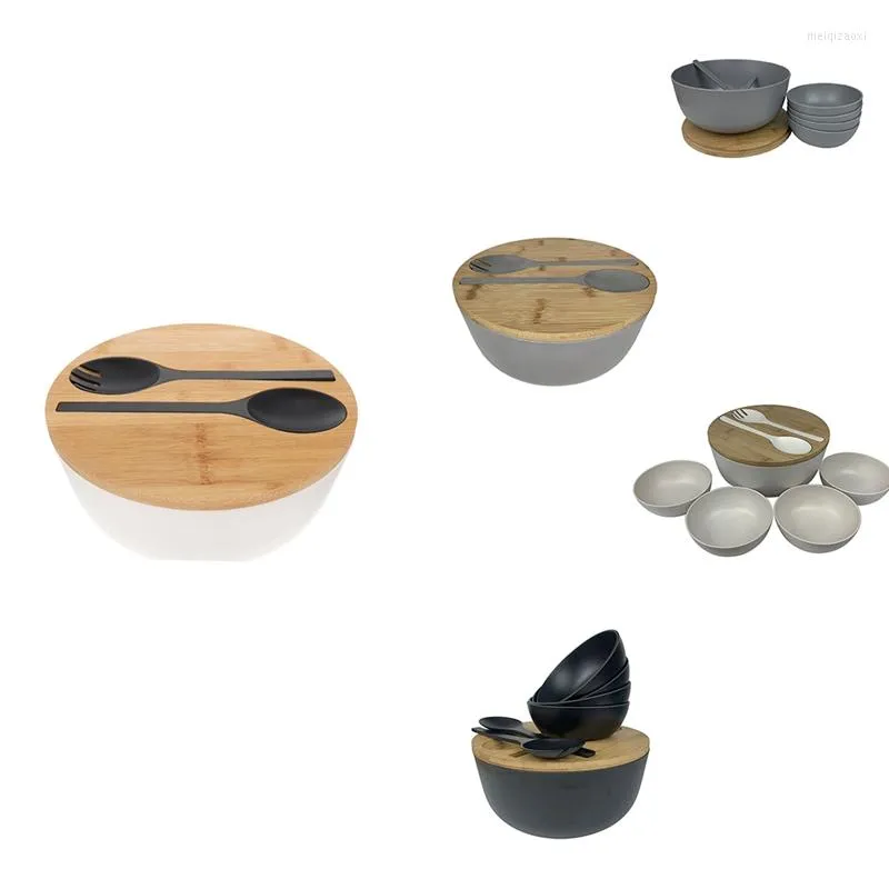 Skålar Big Deal Bamboo Fiber Salad Bowl Set - Blandning av massivt trä med locksked för hemmet