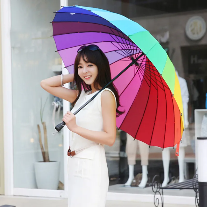 Guarda-chuvas jpzylfkzl 24k Rainbow Umbrella de 2-3 People Luxury Luxo grande guarda-chuva Straight Straight Corporation 230314