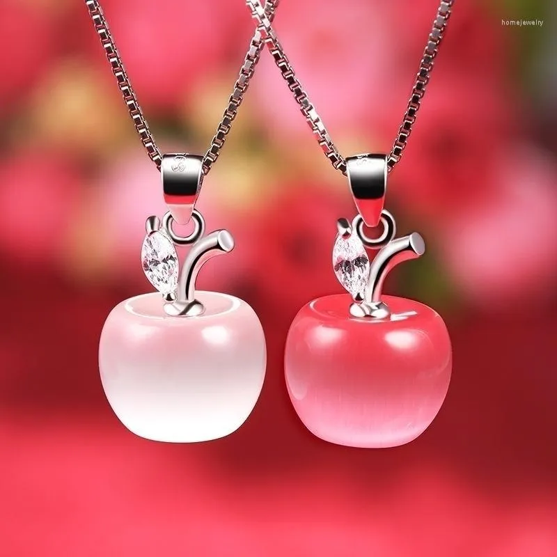 Pendant Necklaces Cute Women White/Pink Opal Apple Chain Jewelry