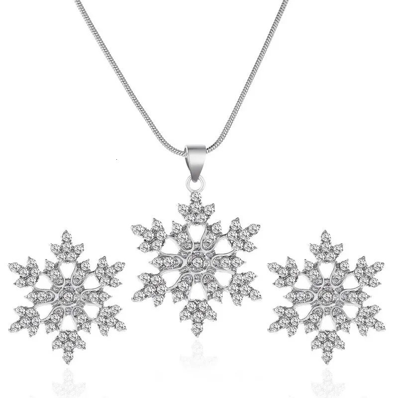 Zestawy biżuterii ślubnej Zestawy Crossborder Jewelry Women Elegancka prosta mikroinlaże pełne diamentowe płatek śniegu Naszyjnik