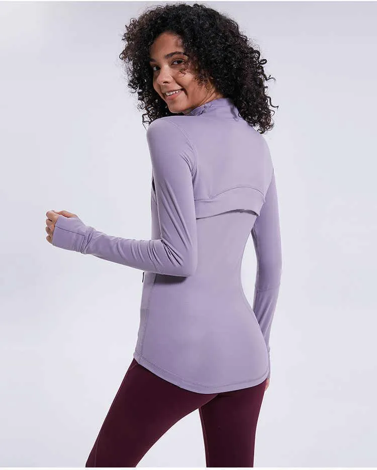 Lulu-78 Spring Autumn New Zipper jacka snabbtorkande yogakläder långärmad tumme thålsträning löpande jacka kvinnor smal fitness päls