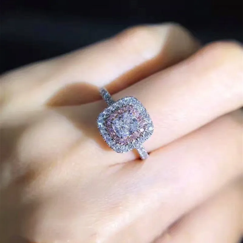 Save Big on Bulk 925 Sterling Silver Rings For Women Brand Jewelry 925  Sterling Silver Ring Round Cut 2ct Diamond Pink Surround Pave Setting Cz 