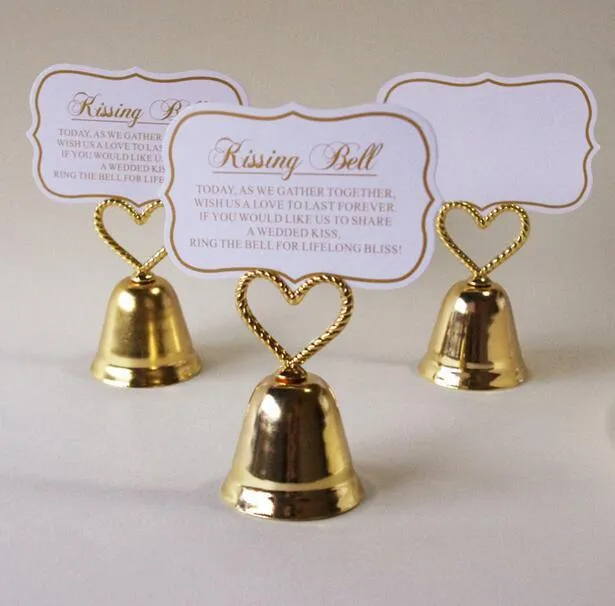 Décoration de fête 20pcs / LOT "Kissing Bell" nom Po Holder Heart Bell Place Card Faveurs de mariage