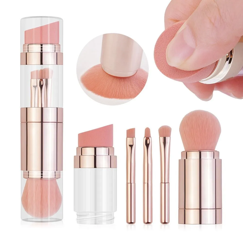 Pinceaux de maquillage 5 en 1 pour le maquillage quotidien, pinceaux cosmétiques portables créatifs pour fond de teint, sourcils, lèvres, fard à paupières, poudre libre