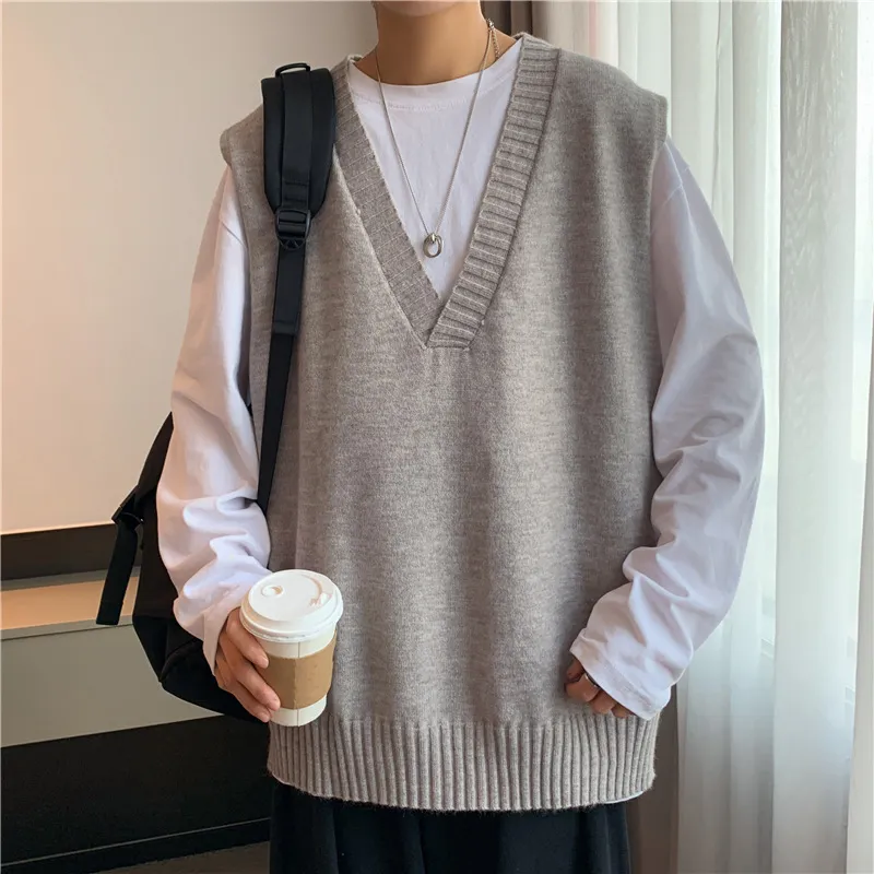 【BAON】Melphen V-neck Knit Vest One Piece V Neck Knit Sweater Vest For Men, Sleeveless Fashion Top
