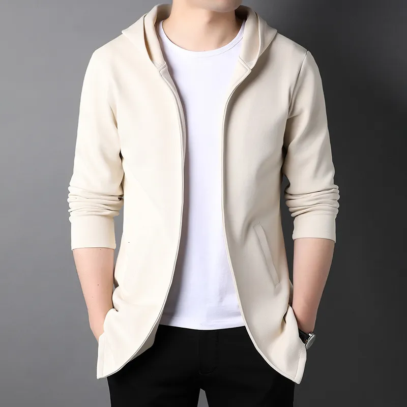 Men's Jackets High Quality Hooded Jackets Men Fashion Brand Casual Solid Color Hooded Collar Zipper Jackets For Men Coats Mens Clothes 230313