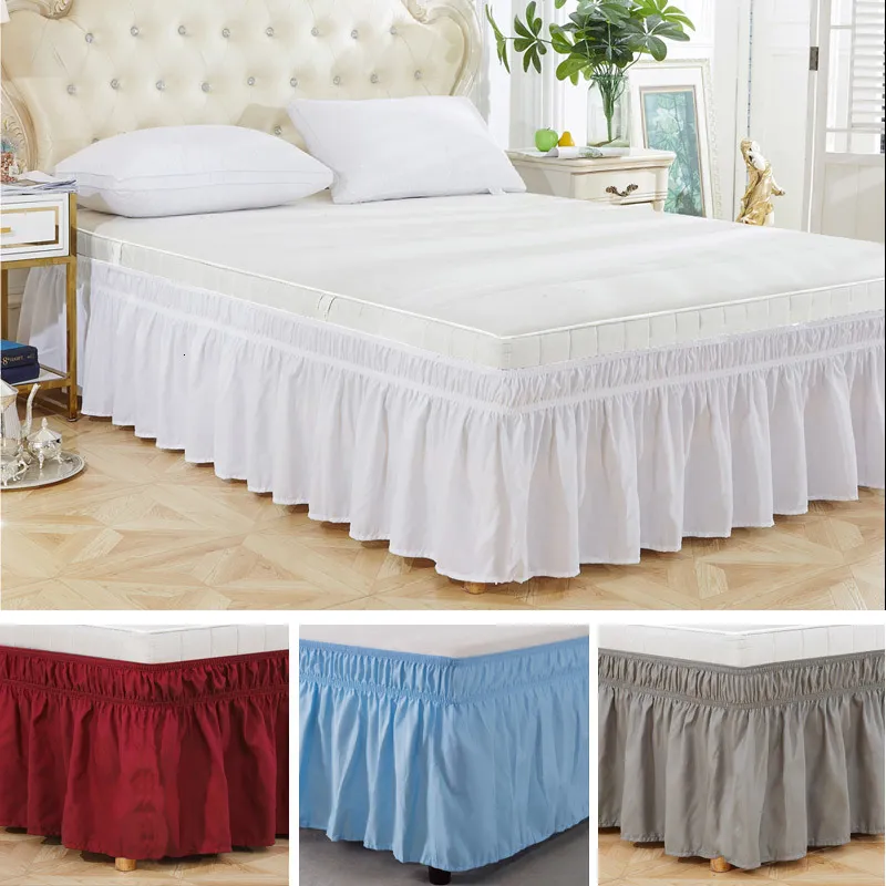 Saia de cama embrulhada em torno da saia de cama com babados com rufes de cinta elástica ajustável Bedskirt Poeira Ruffles da cama Tampa da moldura Rainha King Tamanho 230314