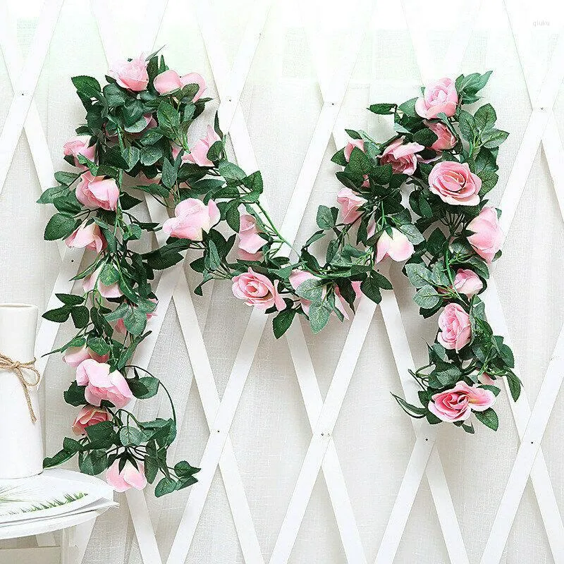 Decorative Flowers Simulated Rose Vine Green Leaf Garland Hanging Ornament Suitable For Wedding Party Garden Decoration SUB Sale